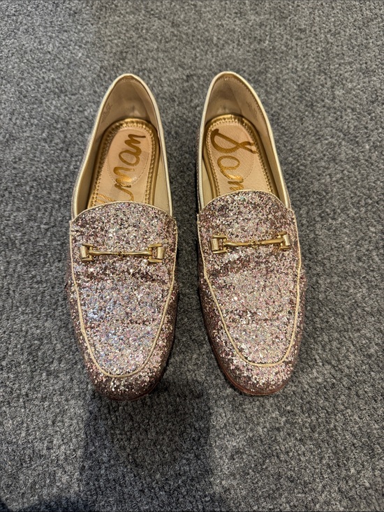 Sam Edelman Shoes - Sam Edelman Rose Pink Glitter Loafers with Gold Bit